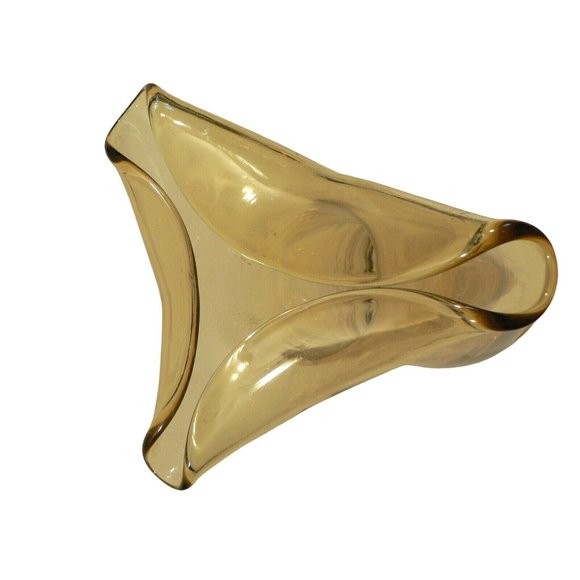 Vase Art Glass Gold Yellow Tall Folded Lip top Mid-Century - Picture 6 of 12